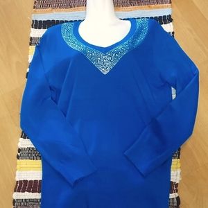 Bling 💎 Rhinestoned V Neck Turquoise Tunic Sweater